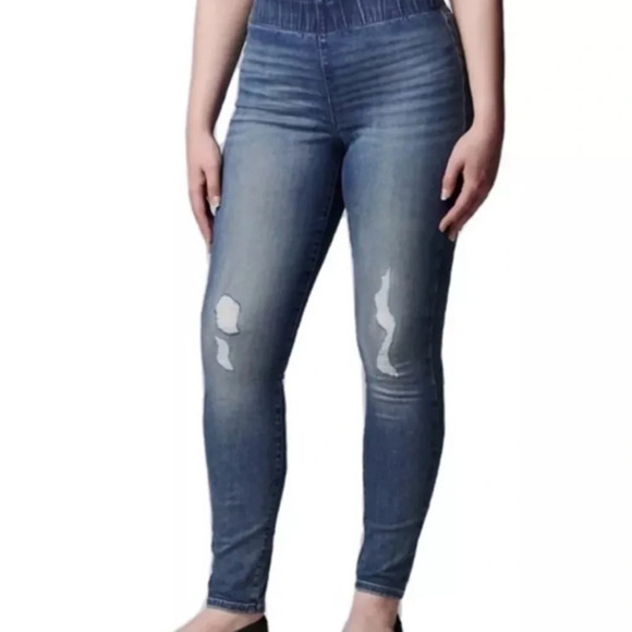 Simply Vera Vera Wang Pull on Mid Rise Jean Denim Jegging. Distressed. Size 10 - Picture 1 of 9
